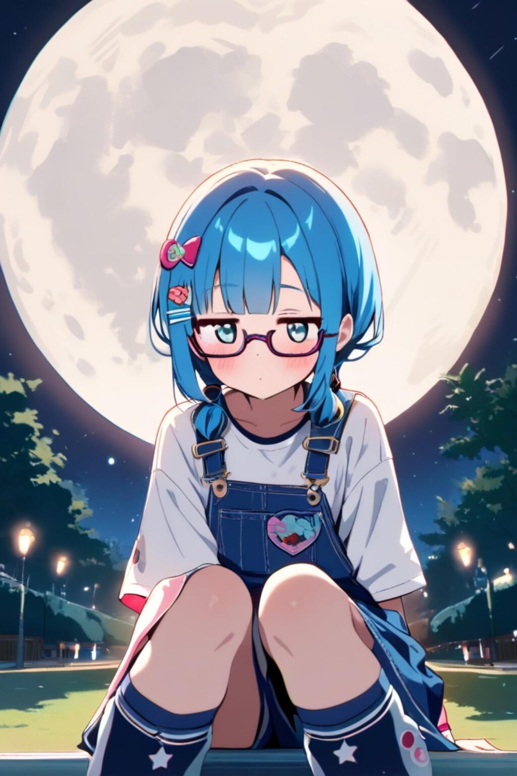 月と眼鏡の青髪ちゃん