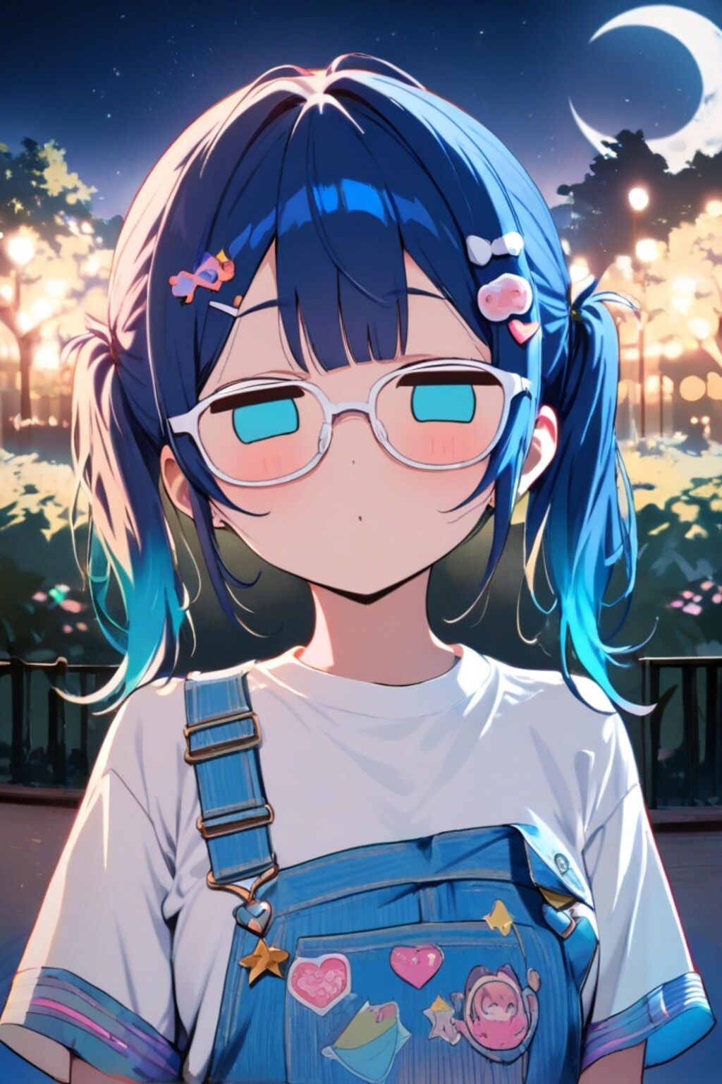 月と眼鏡の青髪ちゃん