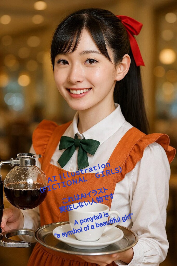 コーヒー注いでくれるポニーテール美少女（実はコスプレという設定）
