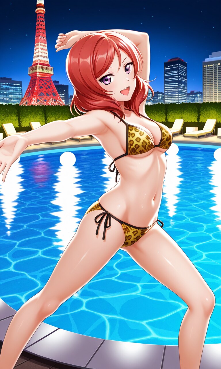 港区なナイトプールで豹柄ビキニで踊る真姫ちゃん🐆👙🌃🗼❤️