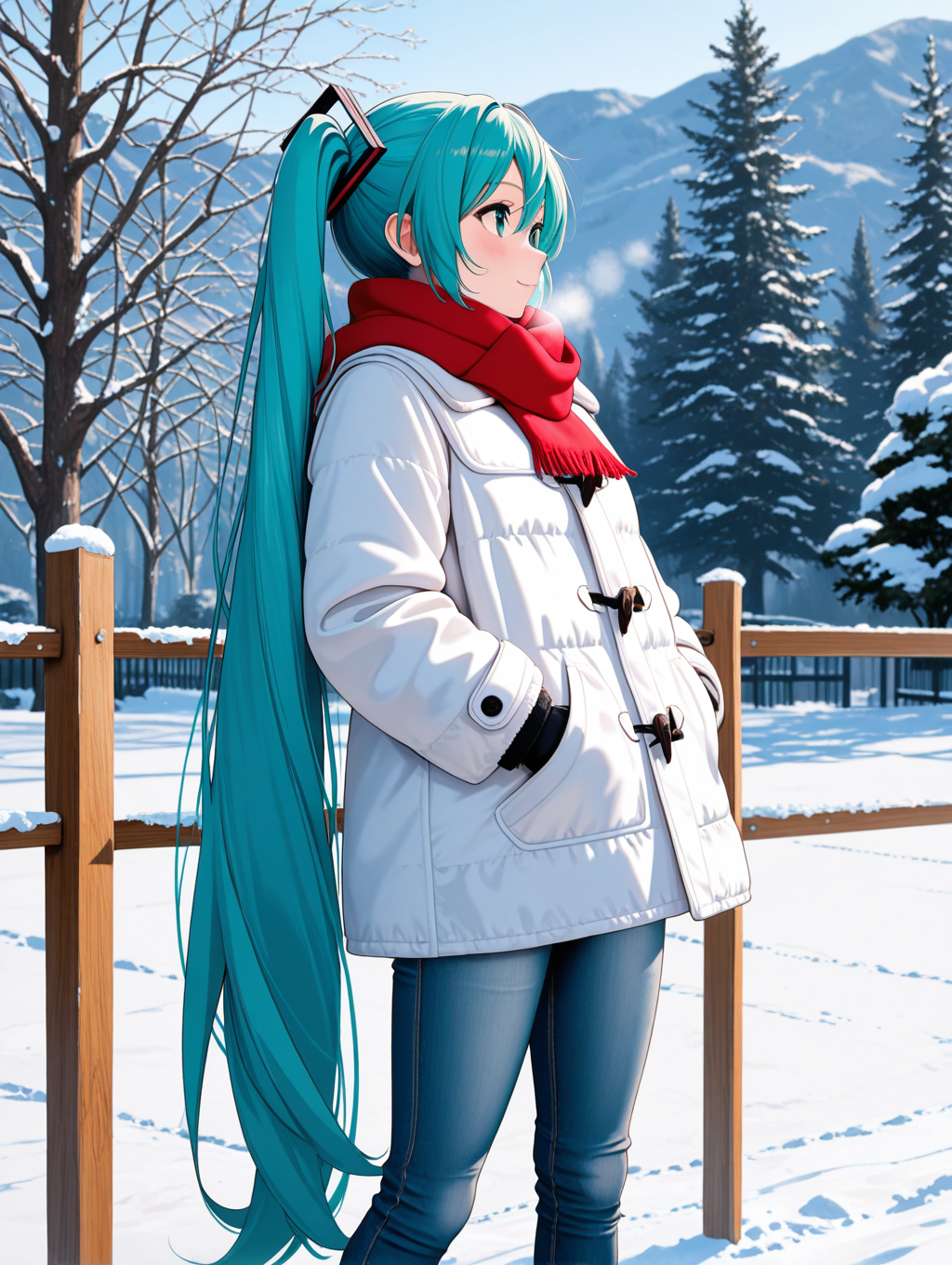 雪景色の中にたたずむミクさん