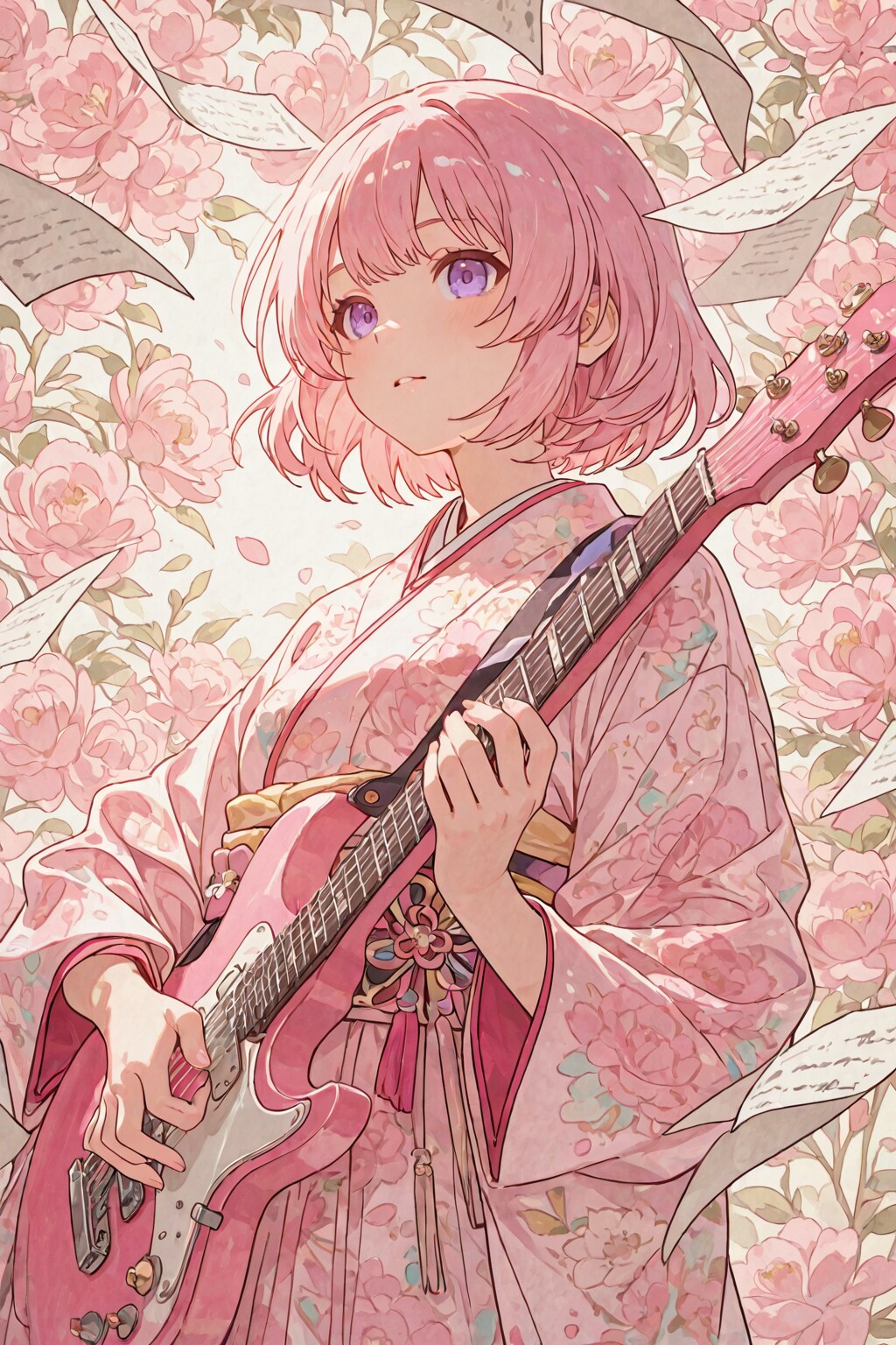 ギター少女は振り袖姿 | の人気AIイラスト・グラビア