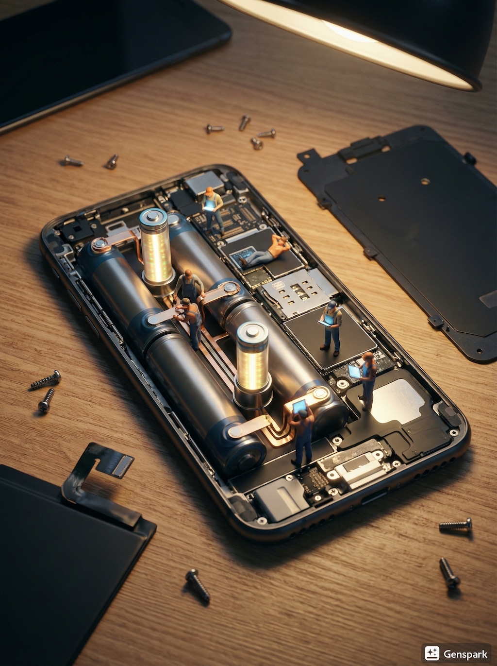 『スマホの中に住むミニチュアの人々』バッテリー中心版（分解のバリエーションでバッテリーを強調）