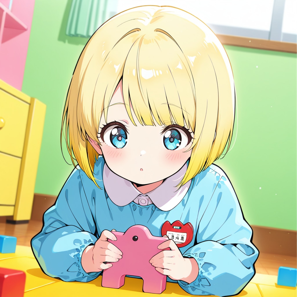 黄色い髪のブロック職人