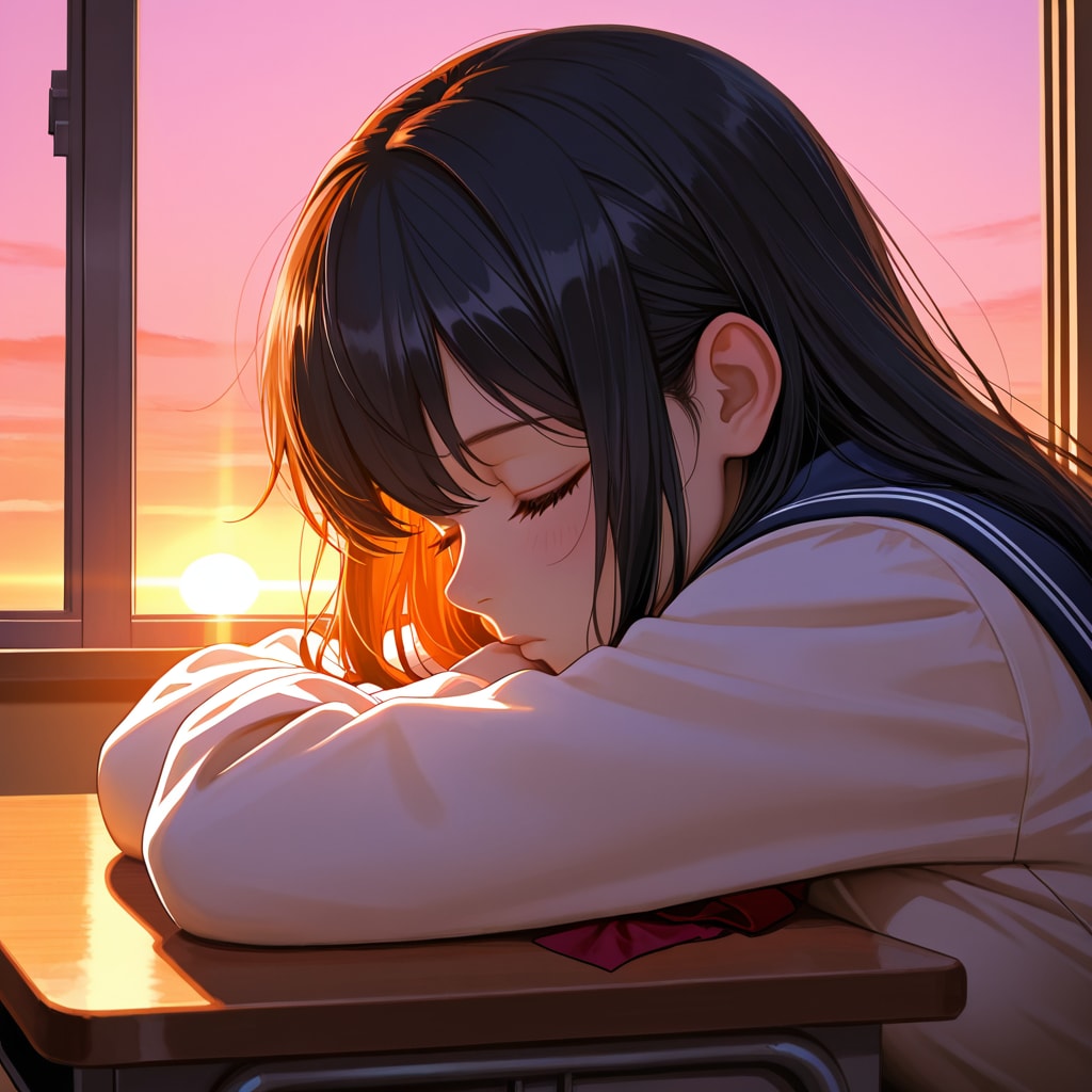 夕暮れの教室で眠る女子高生・1 | の人気AIイラスト・グラビア