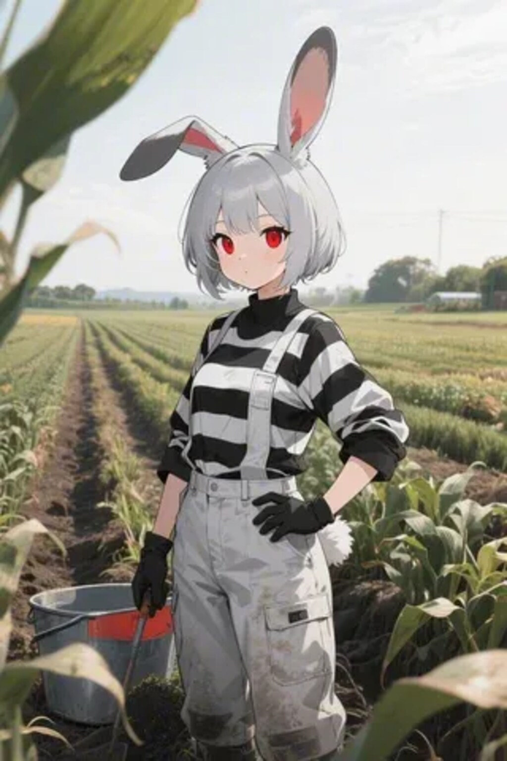 畑仕事するポンコツウサギ