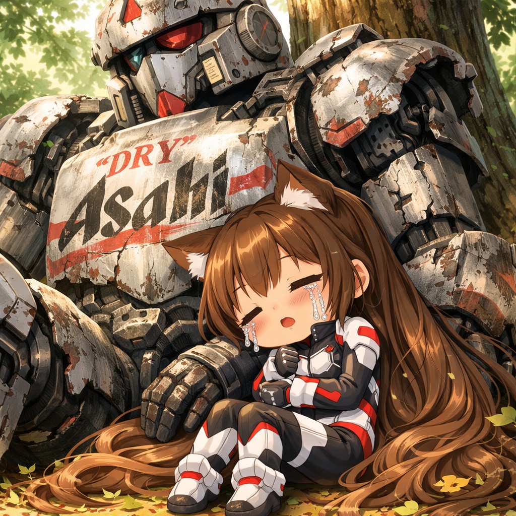 ロボットと添い寝するパイロットの小さな女の子