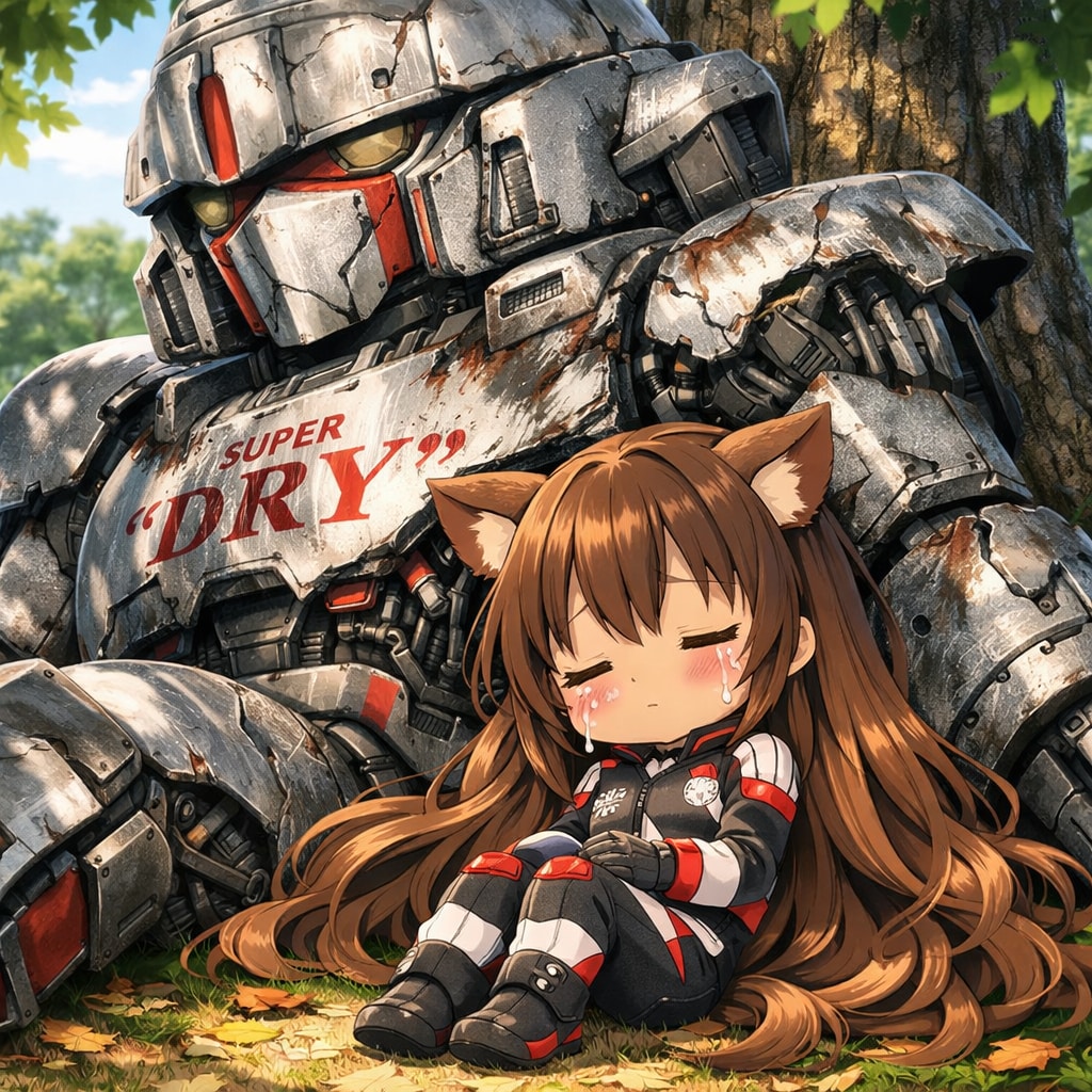 ロボットと添い寝するパイロットの小さな女の子