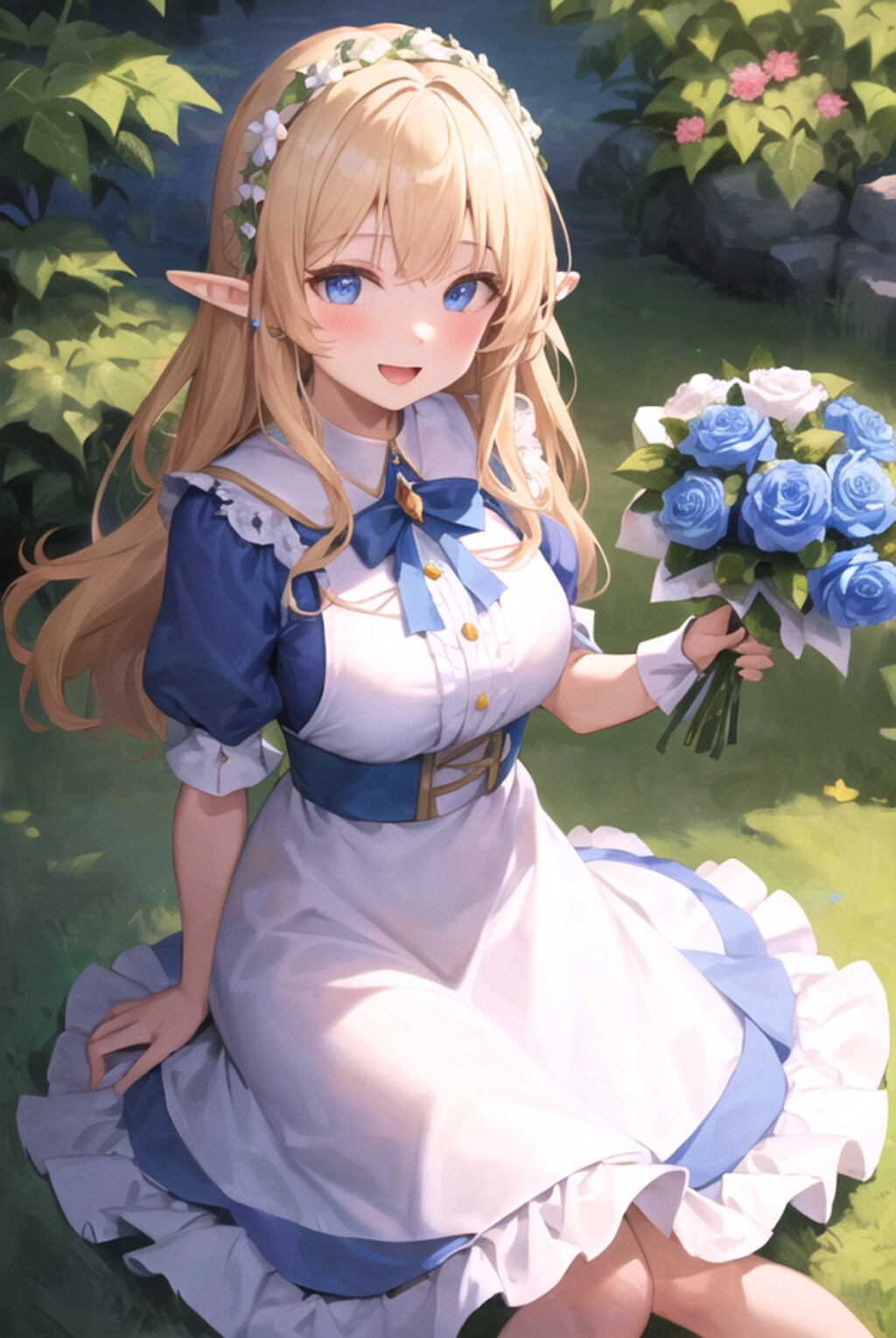 花束を持つエルフ