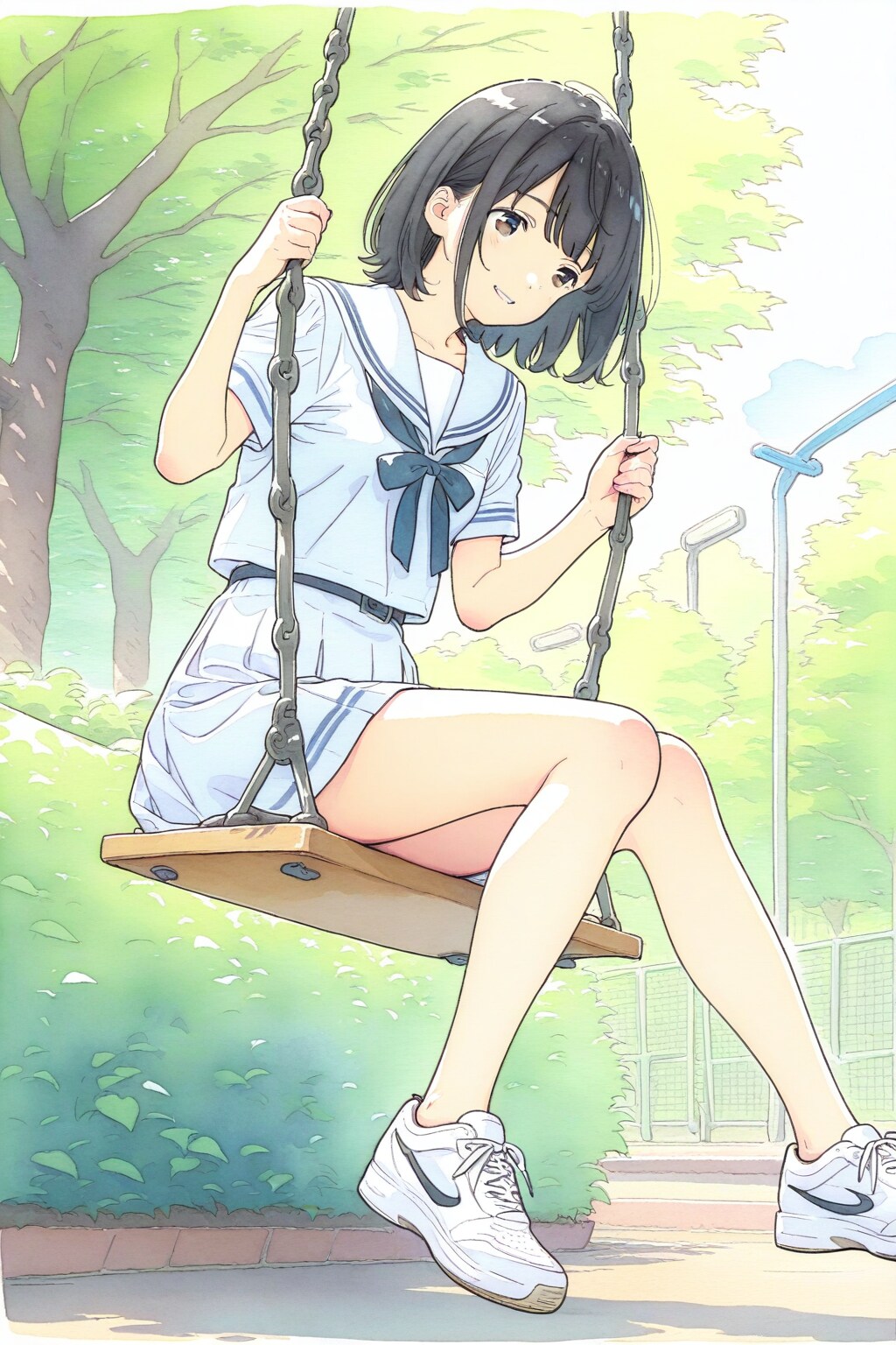 ブランコに座るJK