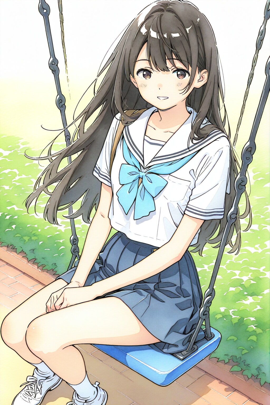 ブランコに座るJK | の人気AIイラスト・グラビア