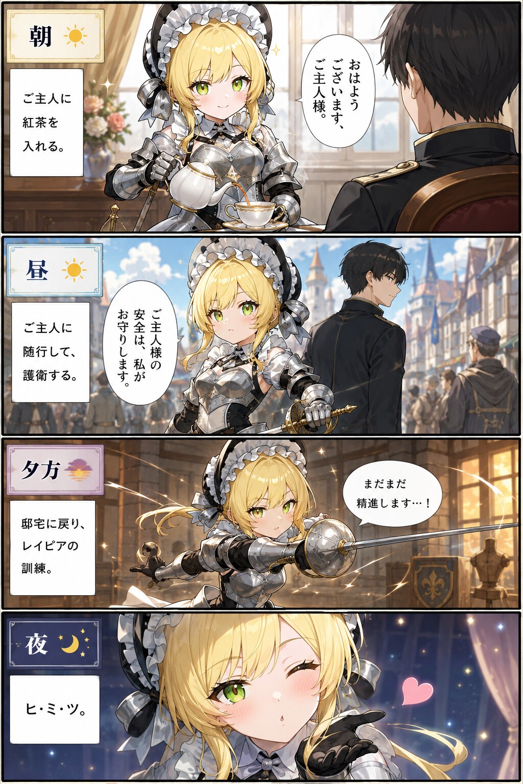 ４コマ：袖無しアーマーメイドさんの日常