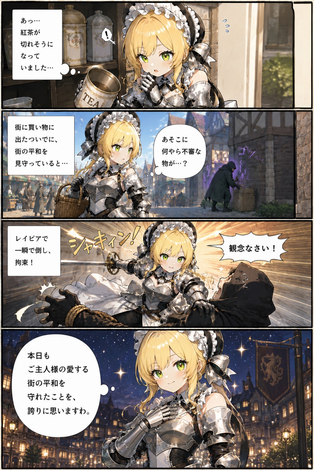 ４コマ：袖無しアーマーメイドさんの日常