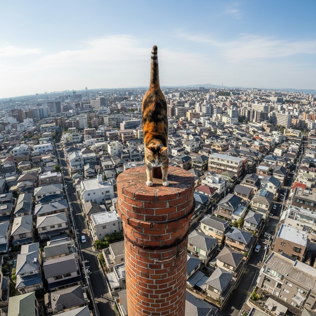 高所で猫が逆立ち