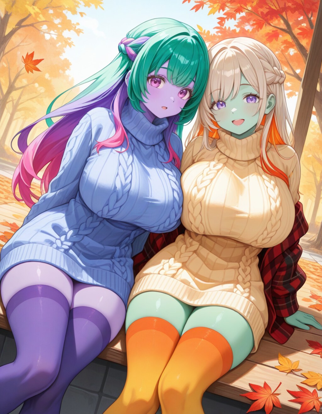 異色肌カラーニーソおそろいお姉さん