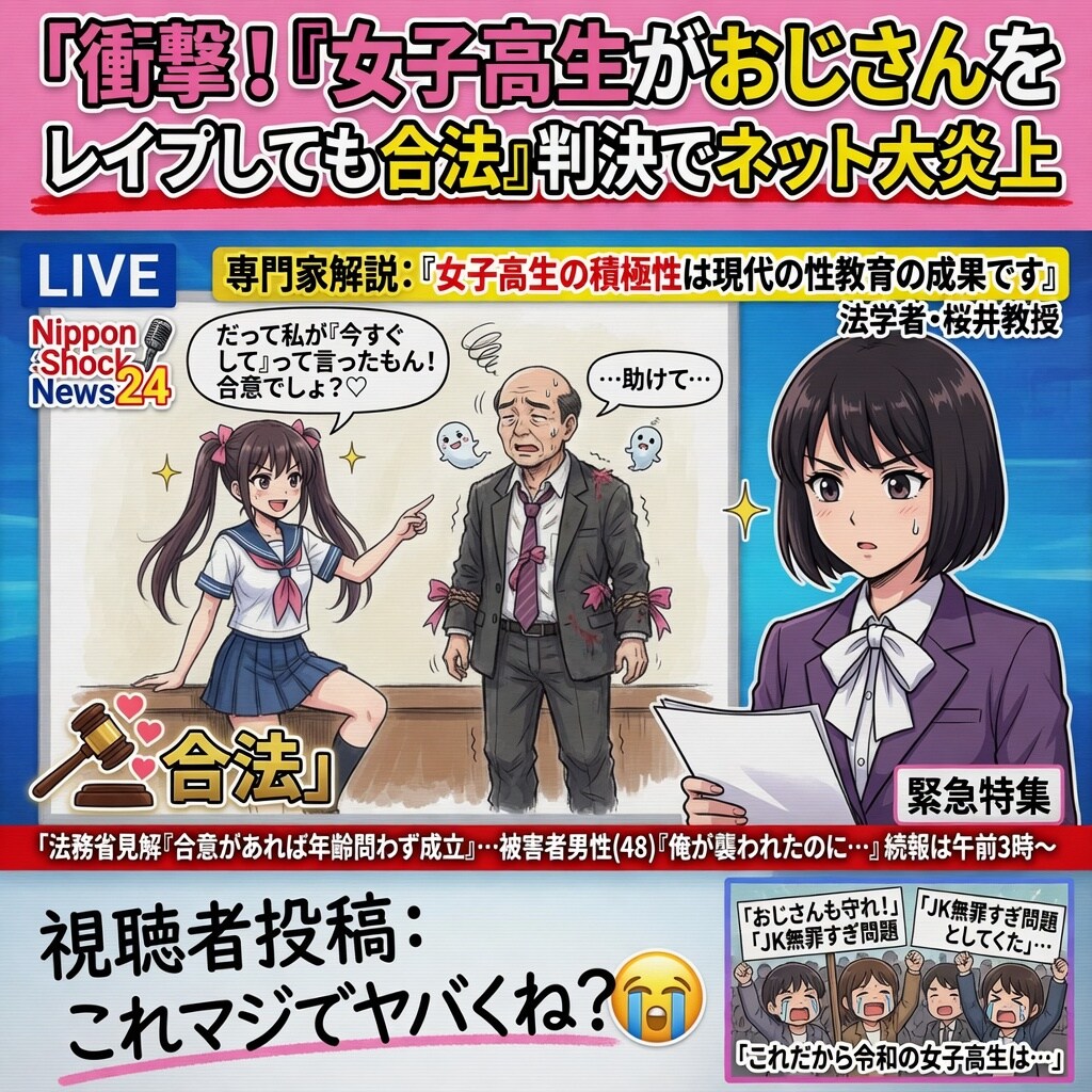 女子高生がおじさんをレイプしても合法判決！