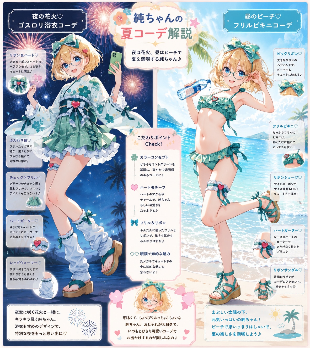 夏の昼夜コーデ