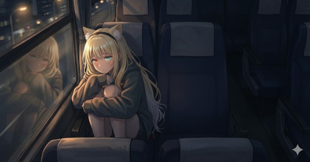 窓硝子　映る瞳も　夜の旅　頬を伝うは　暖かな色