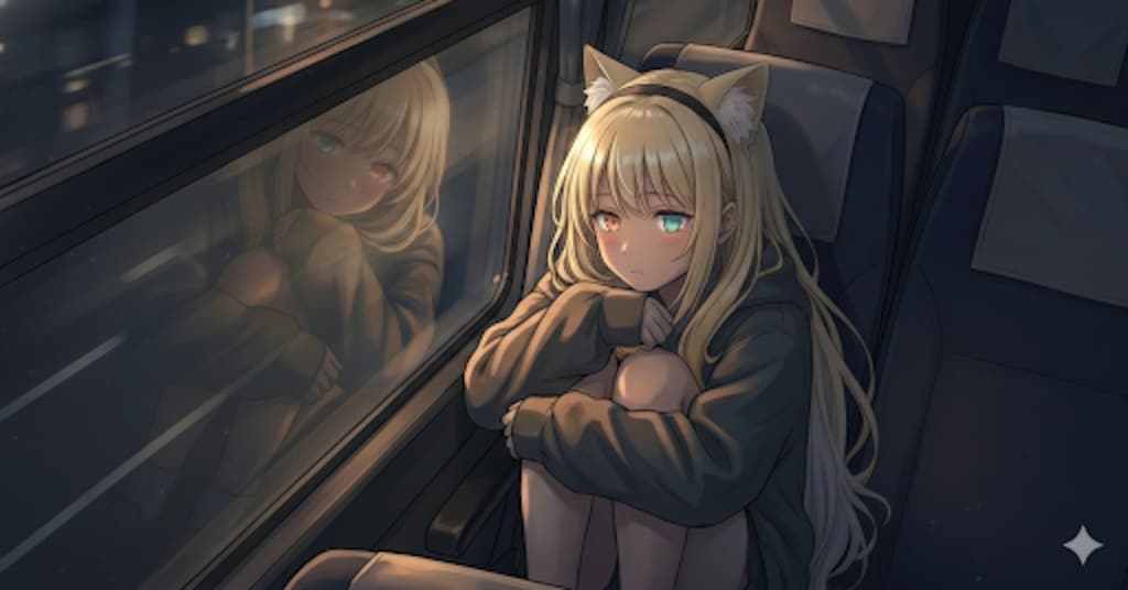 窓硝子　映る瞳も　夜の旅　頬を伝うは　暖かな色