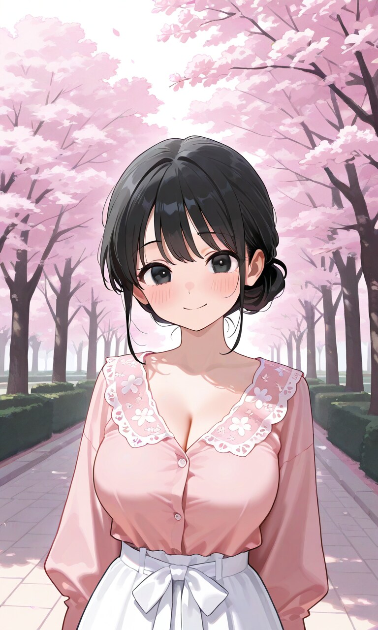 桜並木とルリさん
