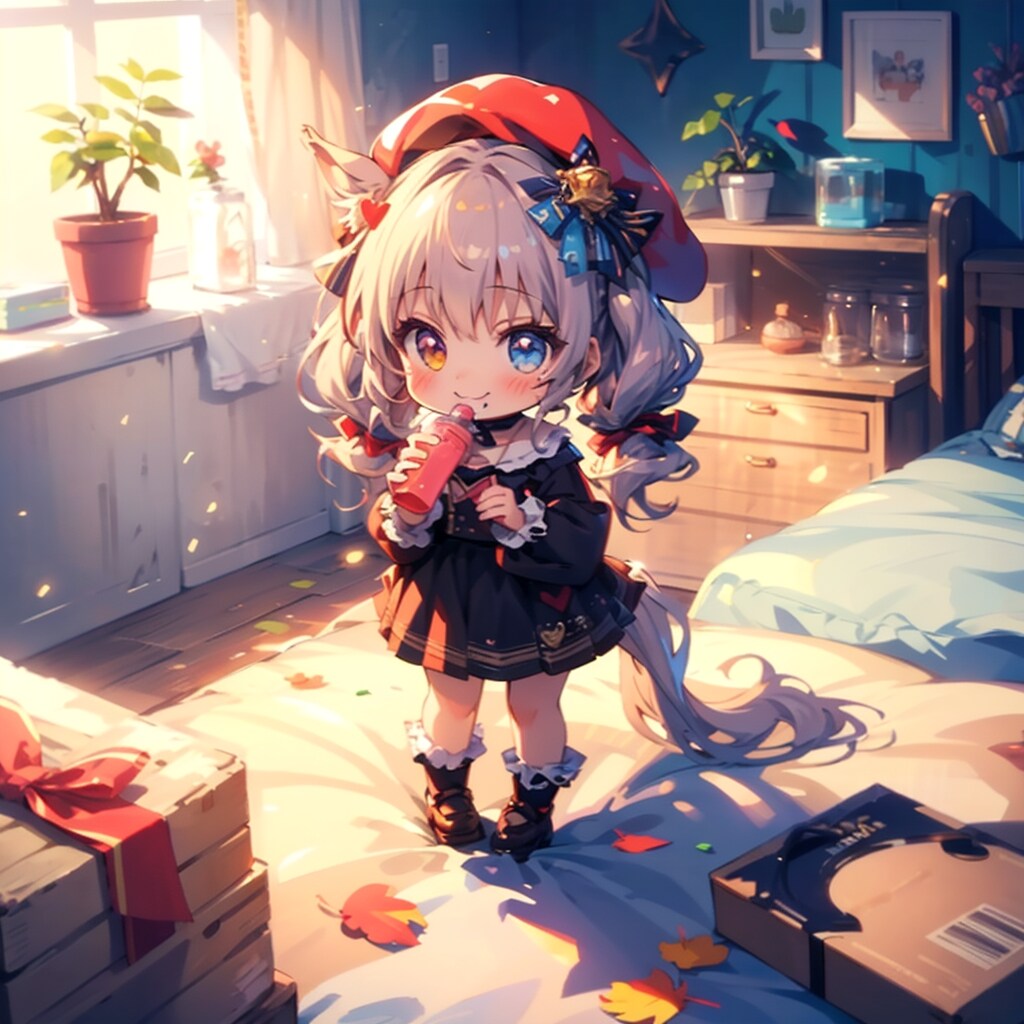 水分補給、オッドアイのウマちびちゃん。 | の人気AIイラスト・グラビア