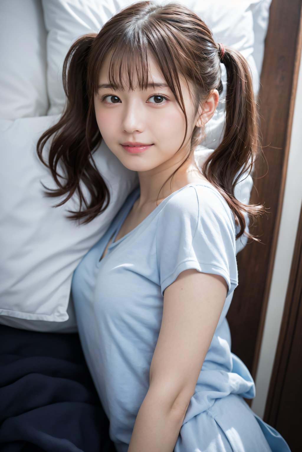 寝室のツインテールの女の子