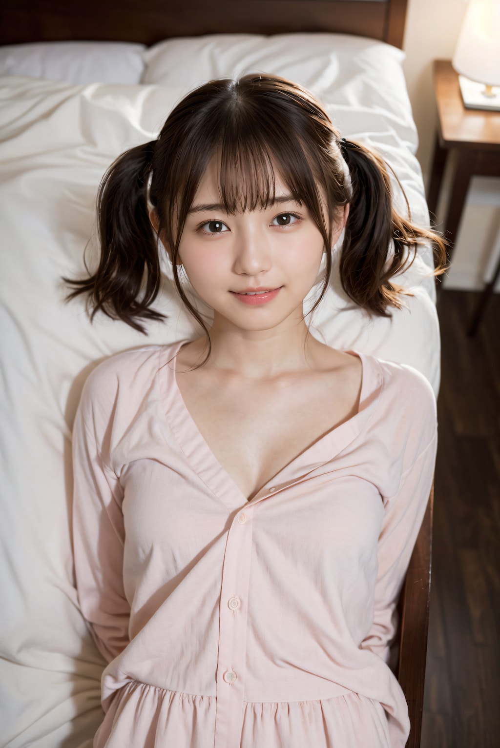 寝室のツインテールの女の子