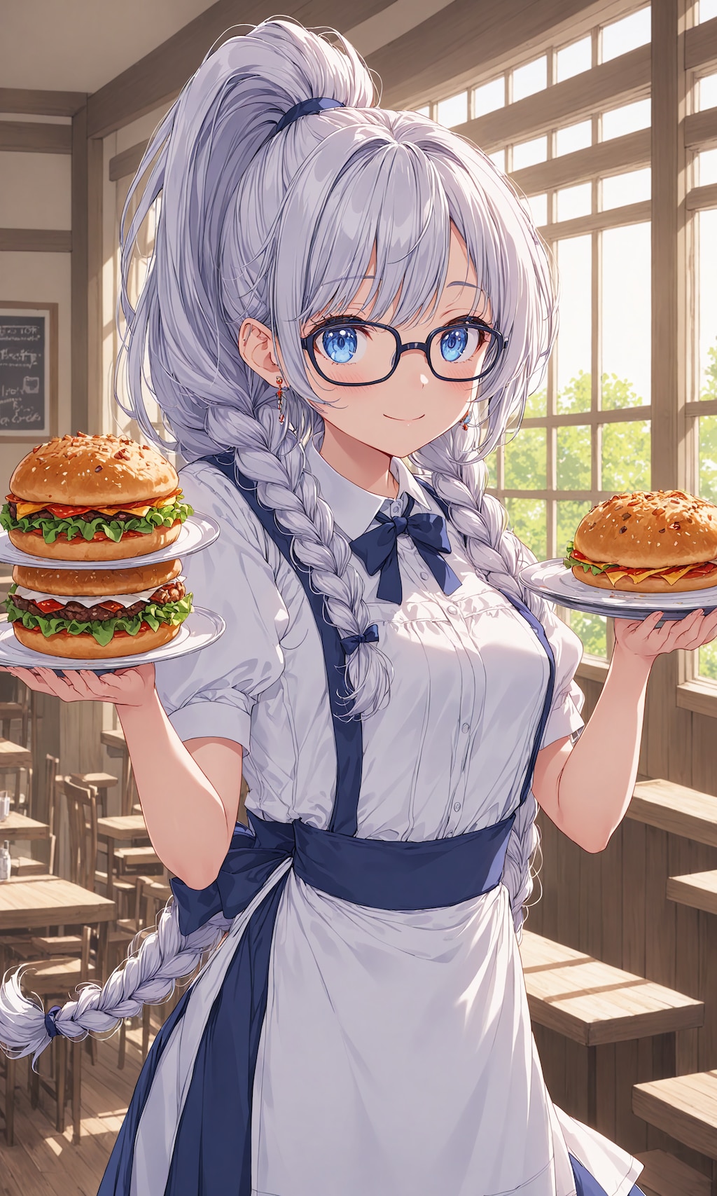 眼鏡三つ編みウェイトレスさん