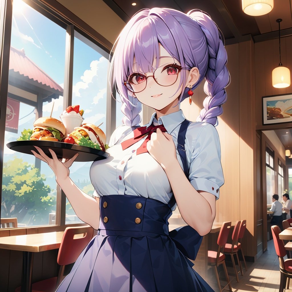 眼鏡三つ編みウェイトレスさん