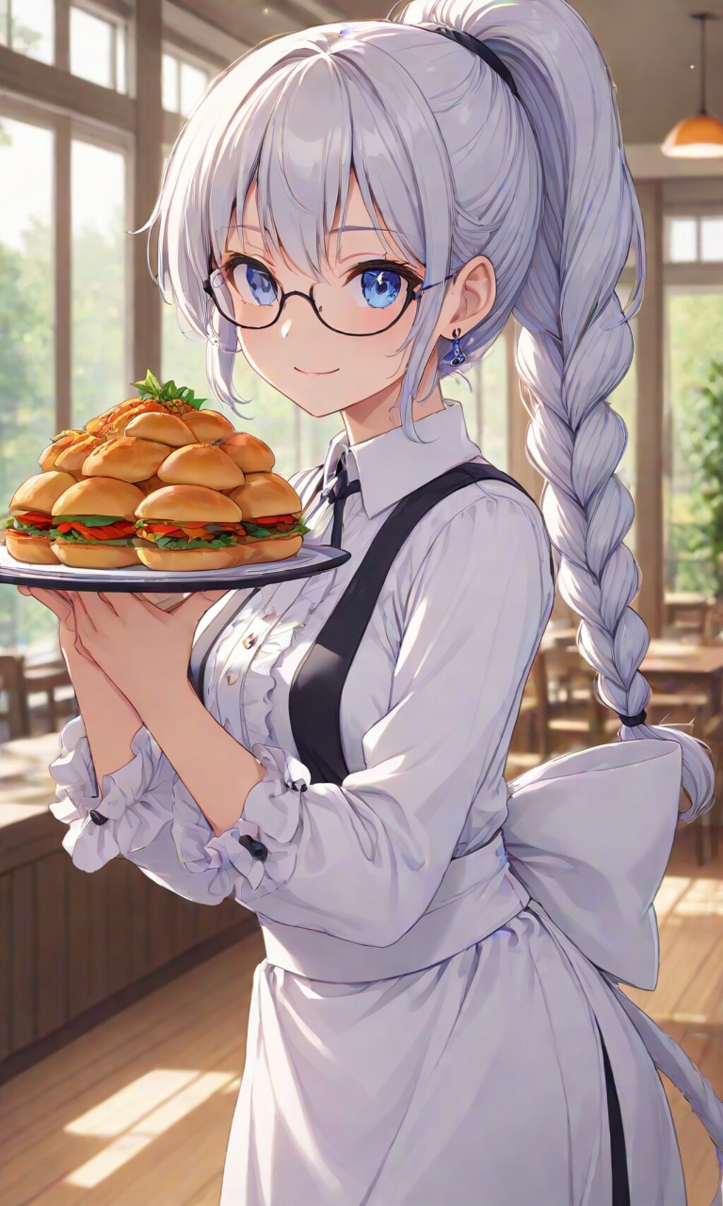 眼鏡三つ編みウェイトレスさん