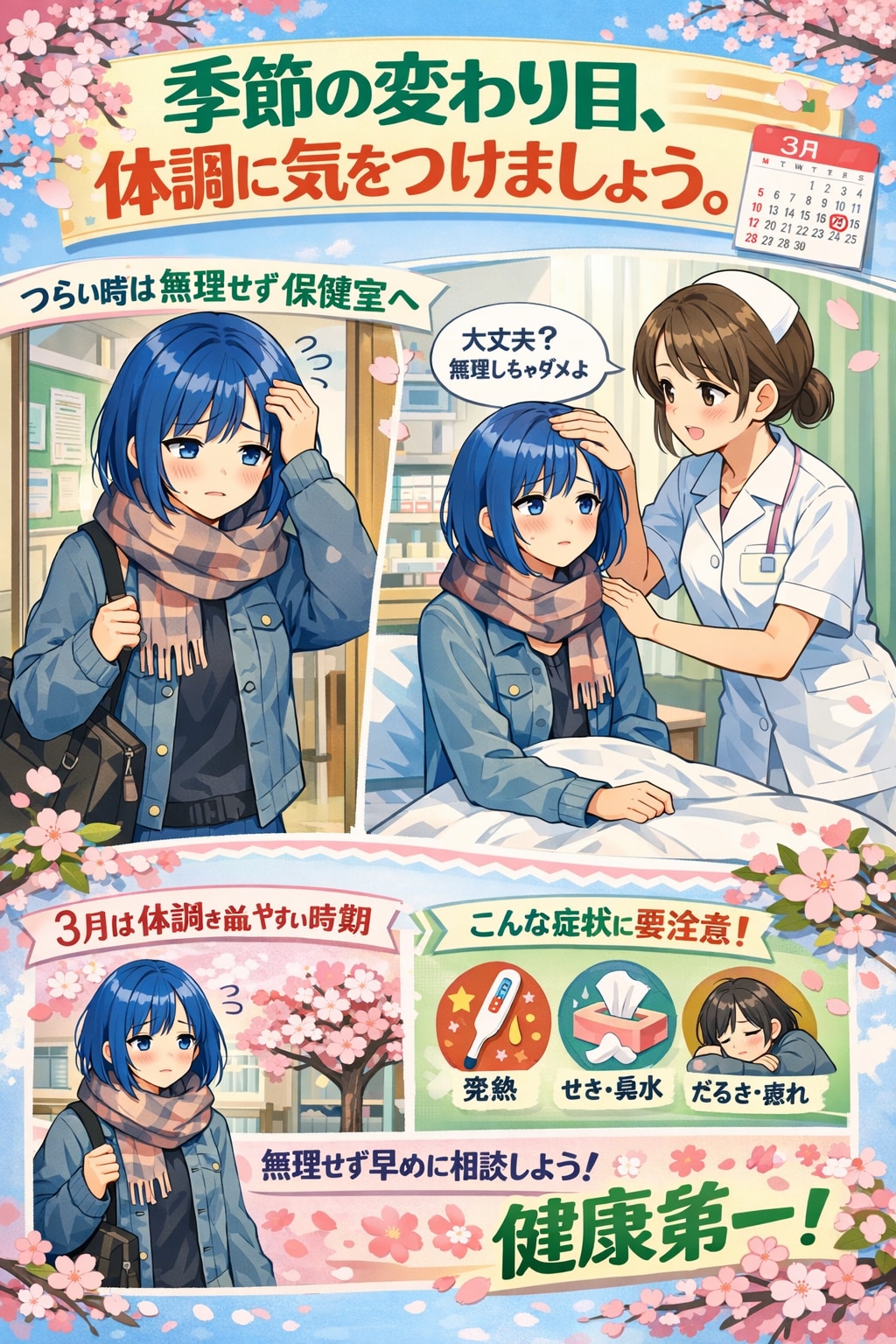 季節の変わり目、体調に気をつけましょう。