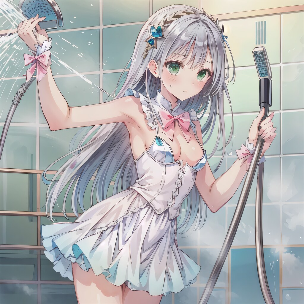 銀髪ロングでシャワーの少女３