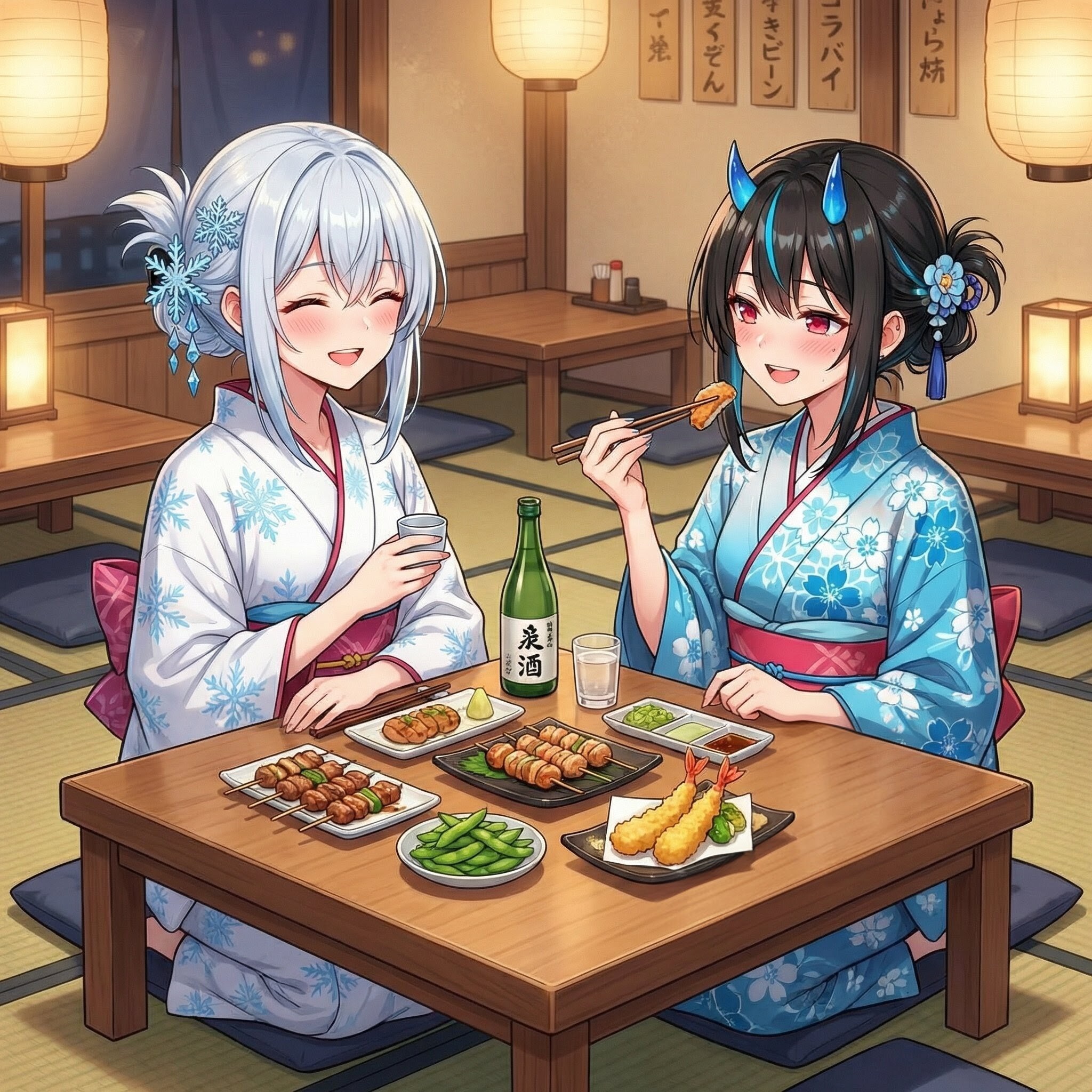 雪女さんと鬼ちゃん大人2人の酒付き合い