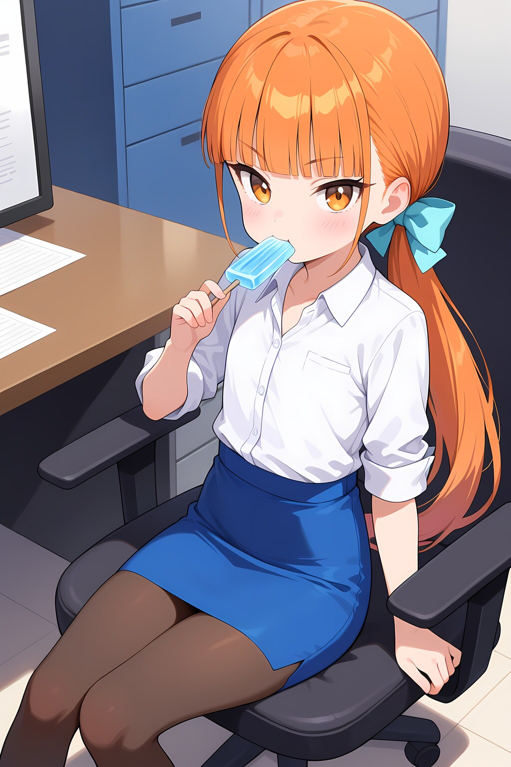 社内でアイスを食う女