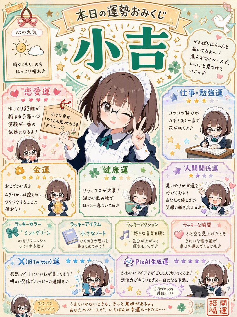 おみくじちび眼鏡メイドちゃん | の人気AIイラスト・グラビア