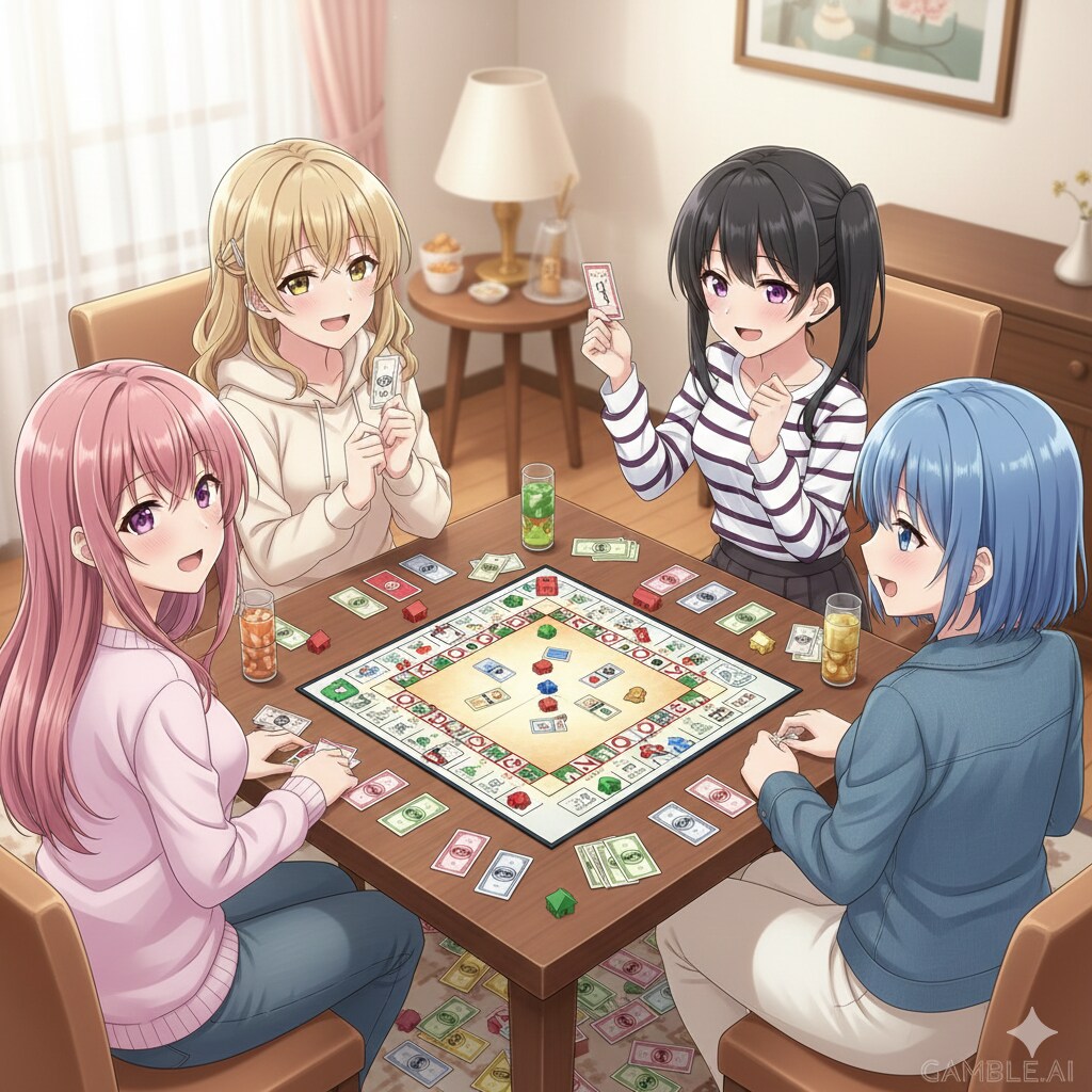 みんなでワイワイモノポリーする少女達