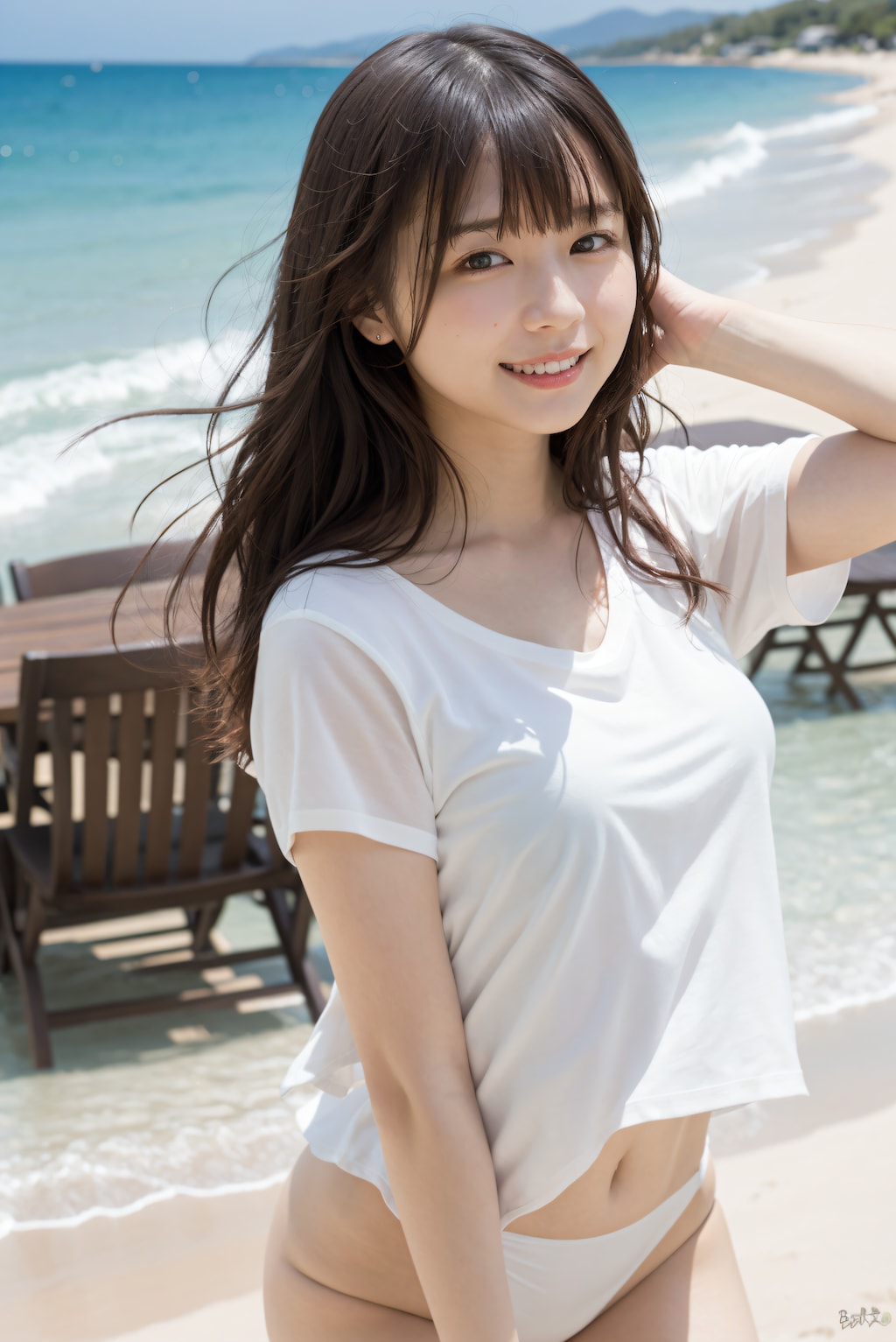 ビーチカフェの女性