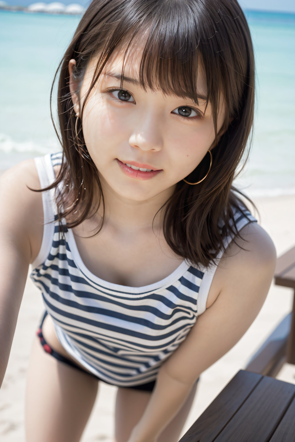 ビーチカフェの女性