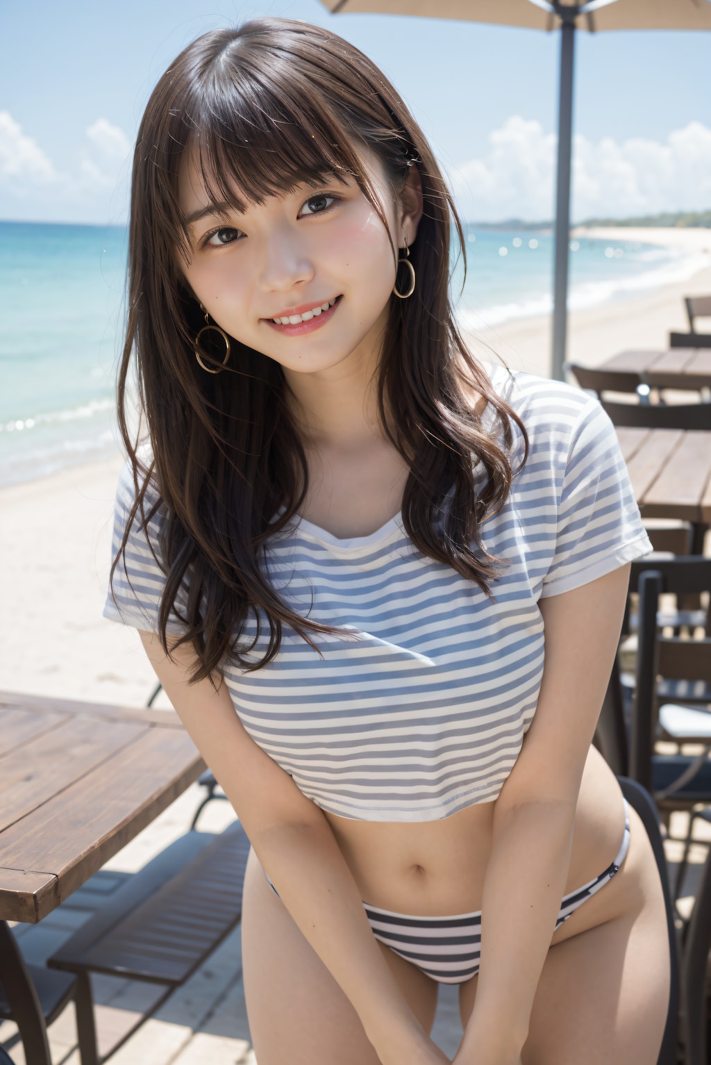 ビーチカフェの女性