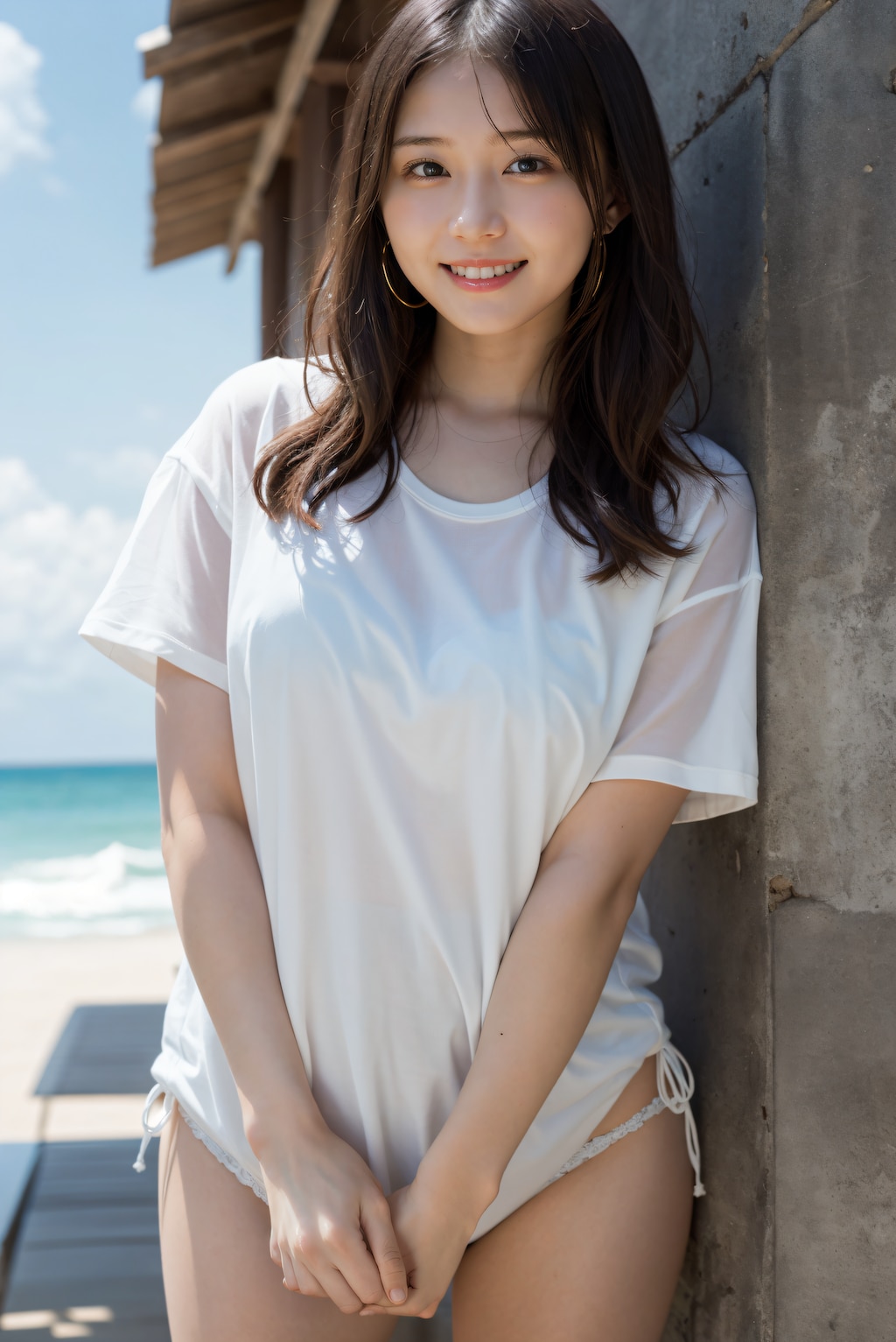 ビーチカフェの女性