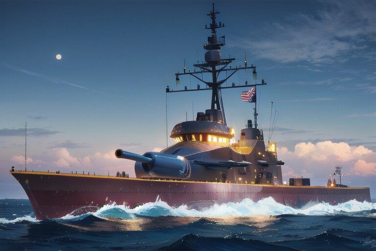 謎の軍艦と夜空