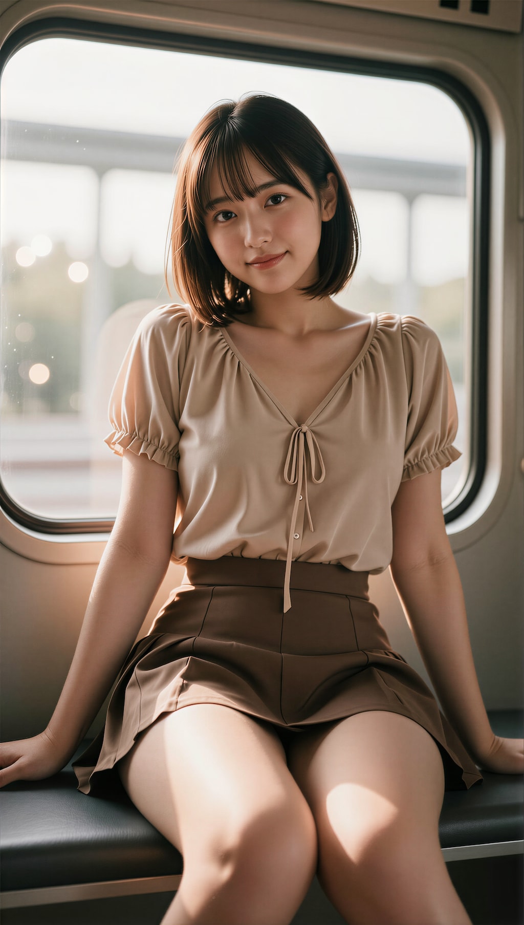 電車に乗る女性 3