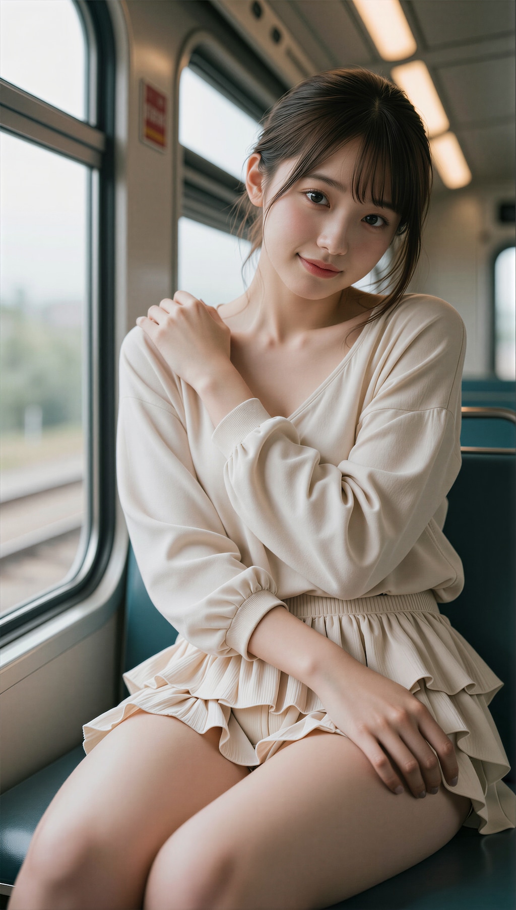電車に乗る女性 3