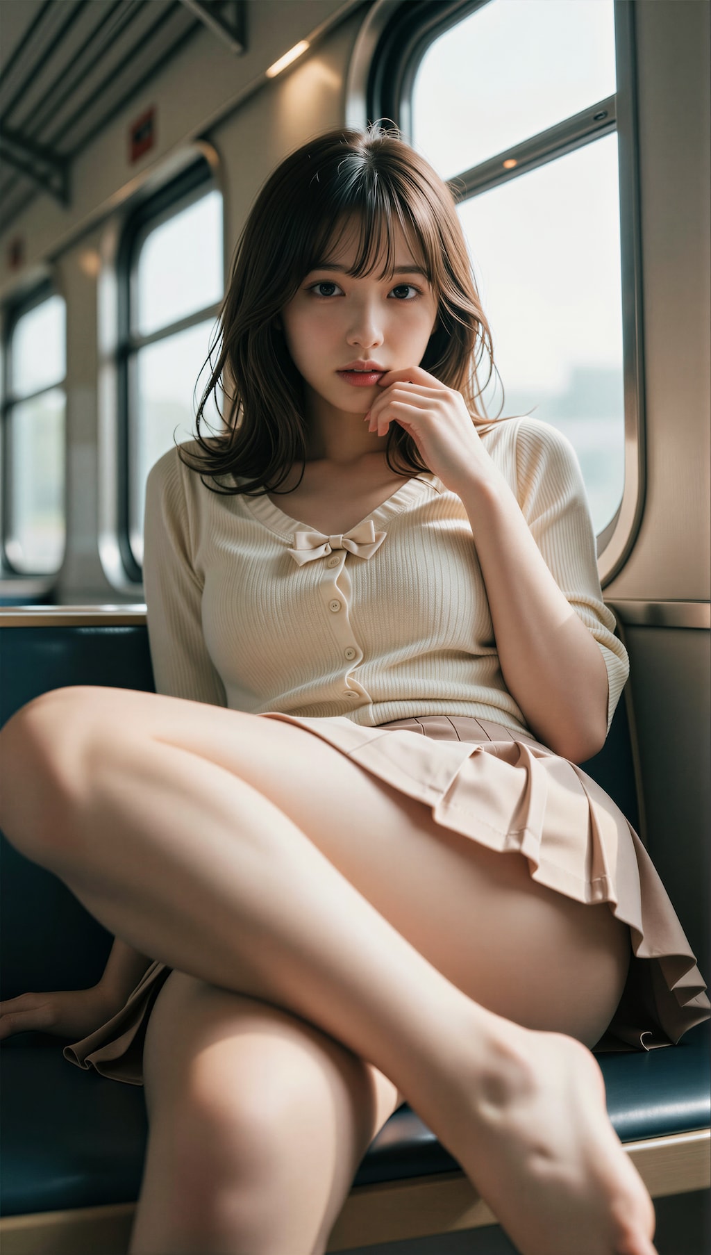 電車に乗る女性 3
