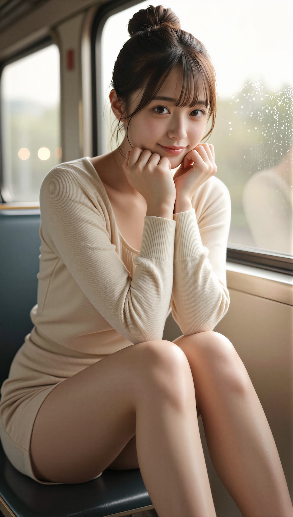 電車に乗る女性 3