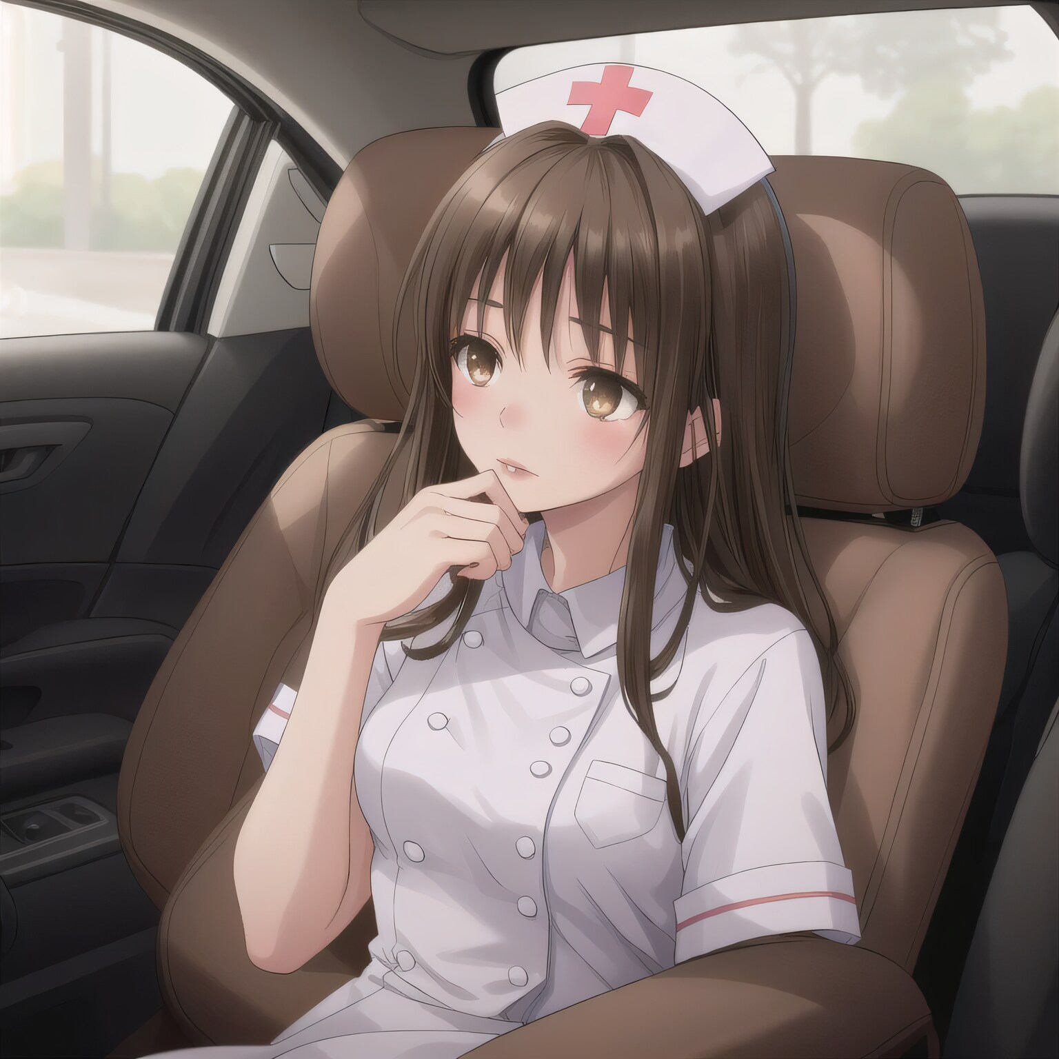 黒髪ロングで車内の少女１０ | の人気AIイラスト・グラビア