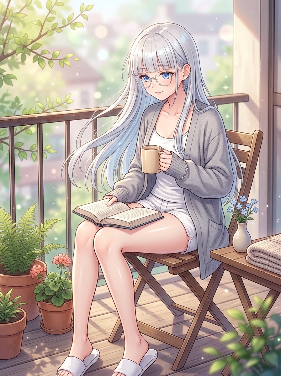 バルコニーで朝のコーヒー