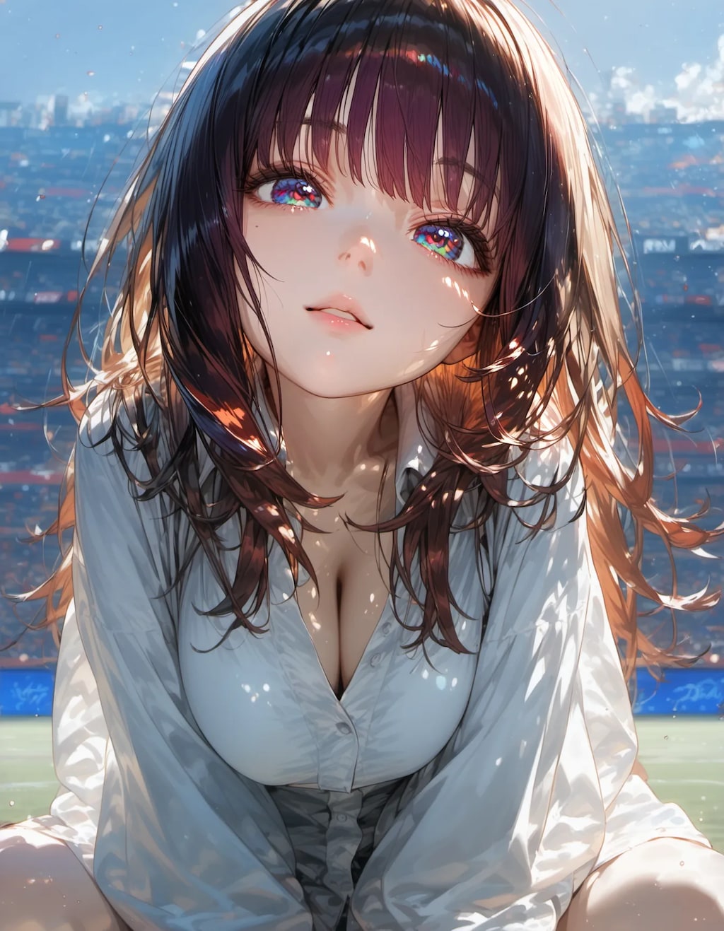 Eyes Reflecting the Stadium Lights