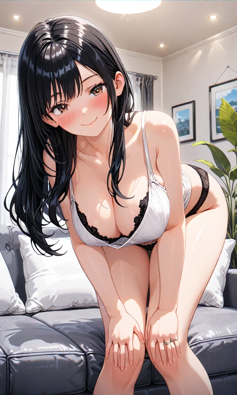 上はシャツで下はパンティで