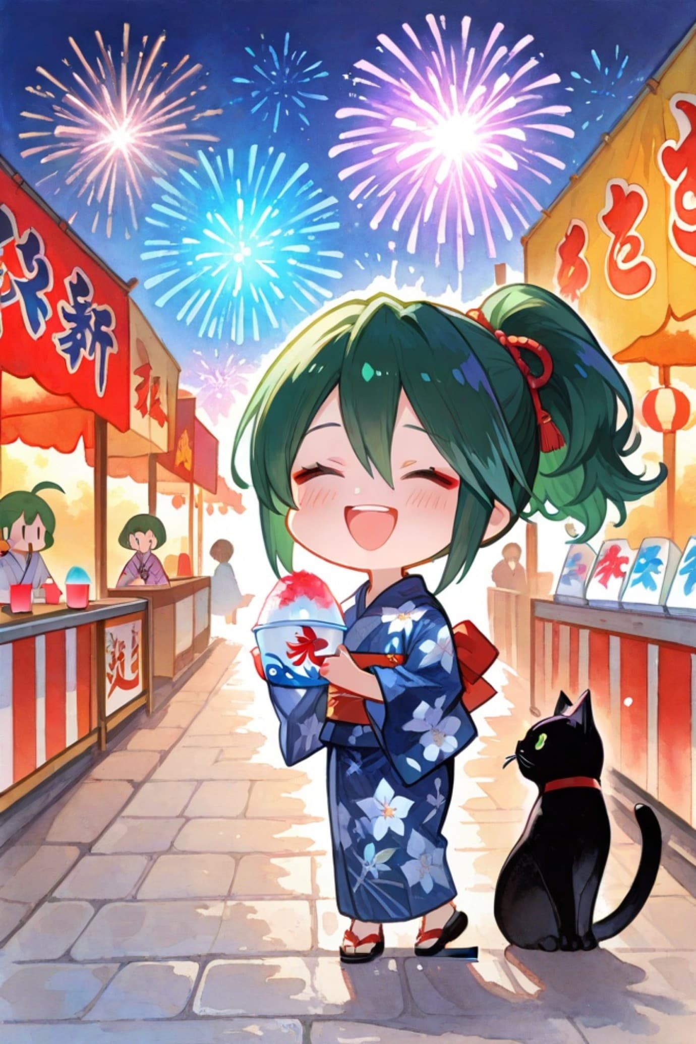 夏祭りの緑髪ちゃん